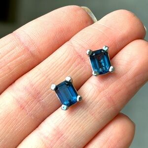 ANNALEECE Emerald cut, blue stone earrings